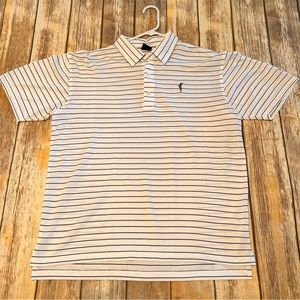 Dunning Golf performance White and Black striped Polo shirt size Medium